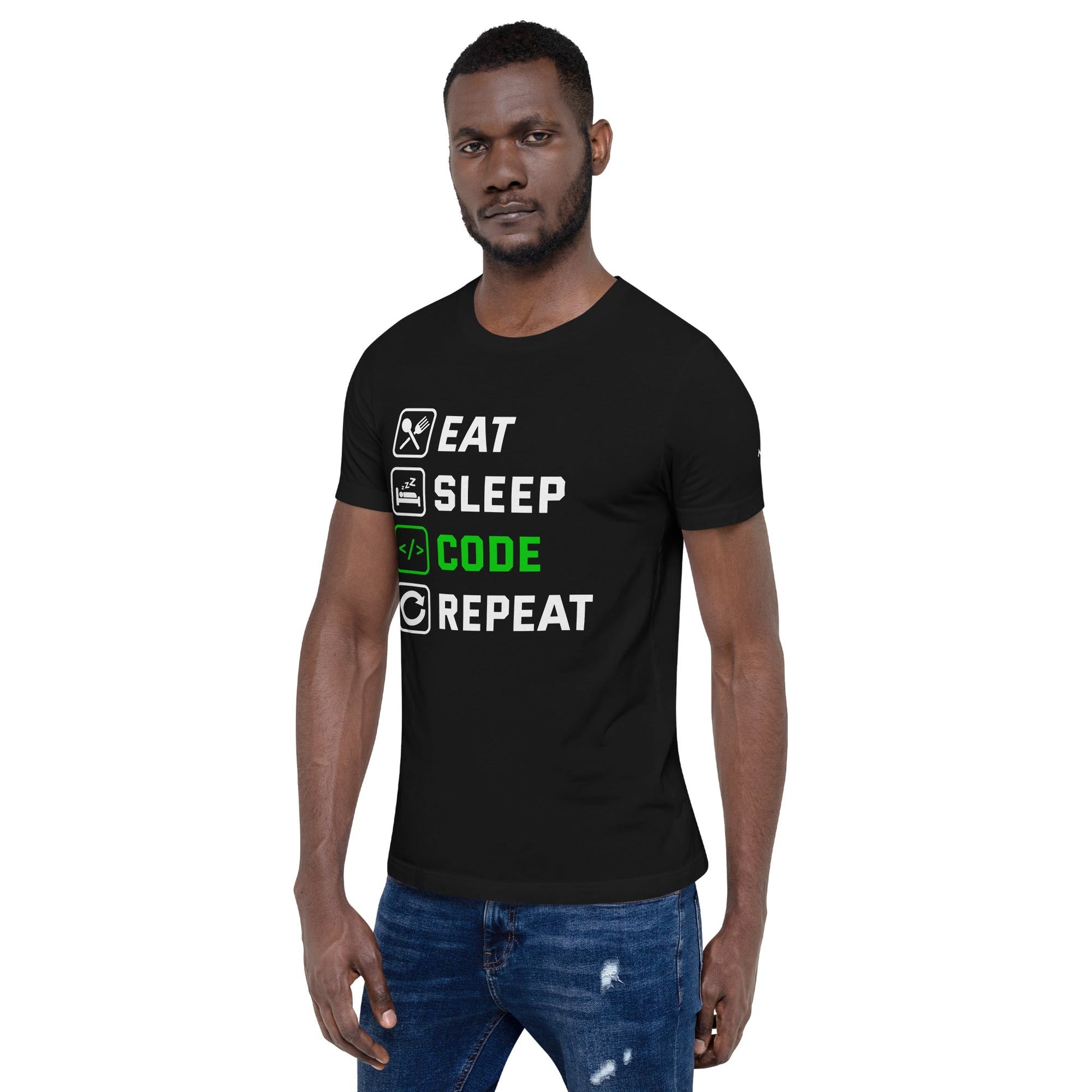 Eat Sleep Code Repeat ( Green Text ) - Unisex t-shirt by DarkByteGear