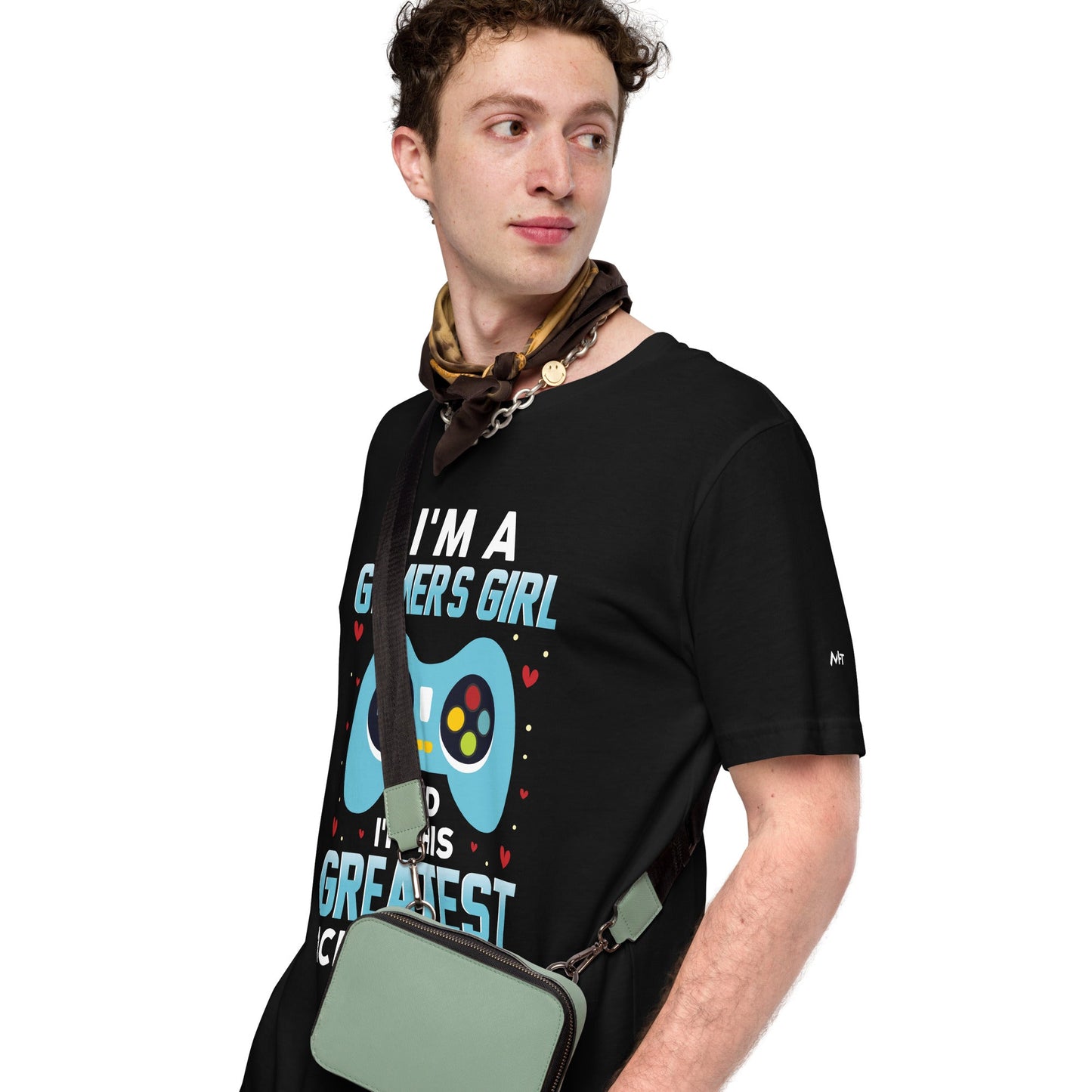 I am a Gamer's Girl, I am his Greatest Achievement (turquoise text ) - Unisex t-shirt by DarkByteGear