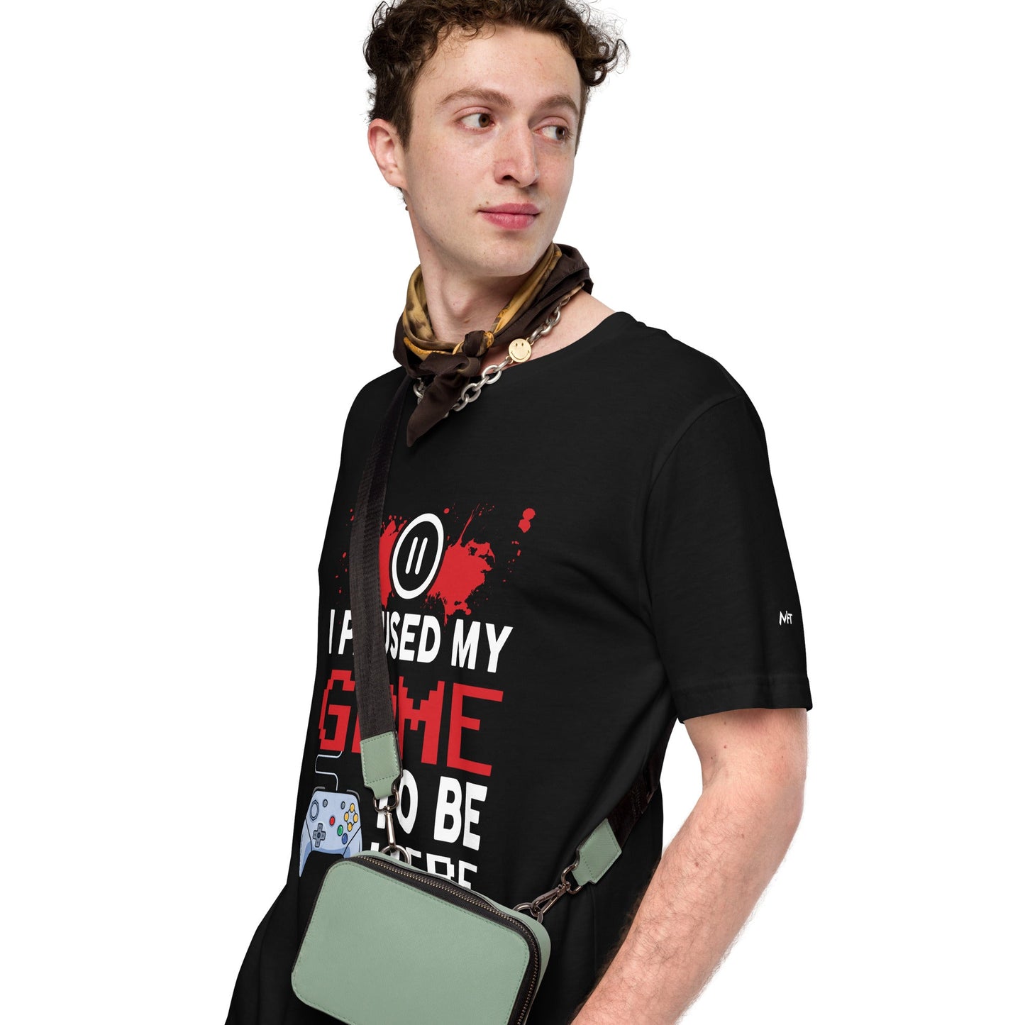 I Paused my Game to be here ( red pixelated text ) - Unisex t-shirt by DarkByteGear