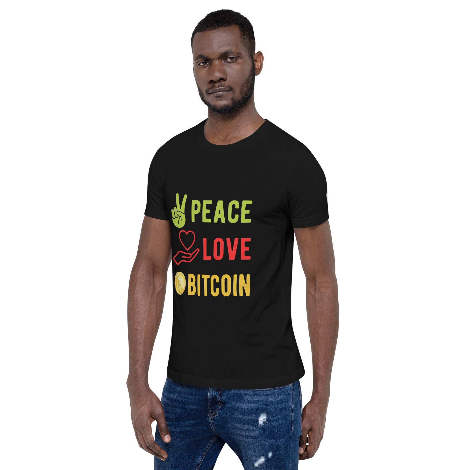 Peace Love Bitcoin Unisex t-shirt by DarkByteGear
