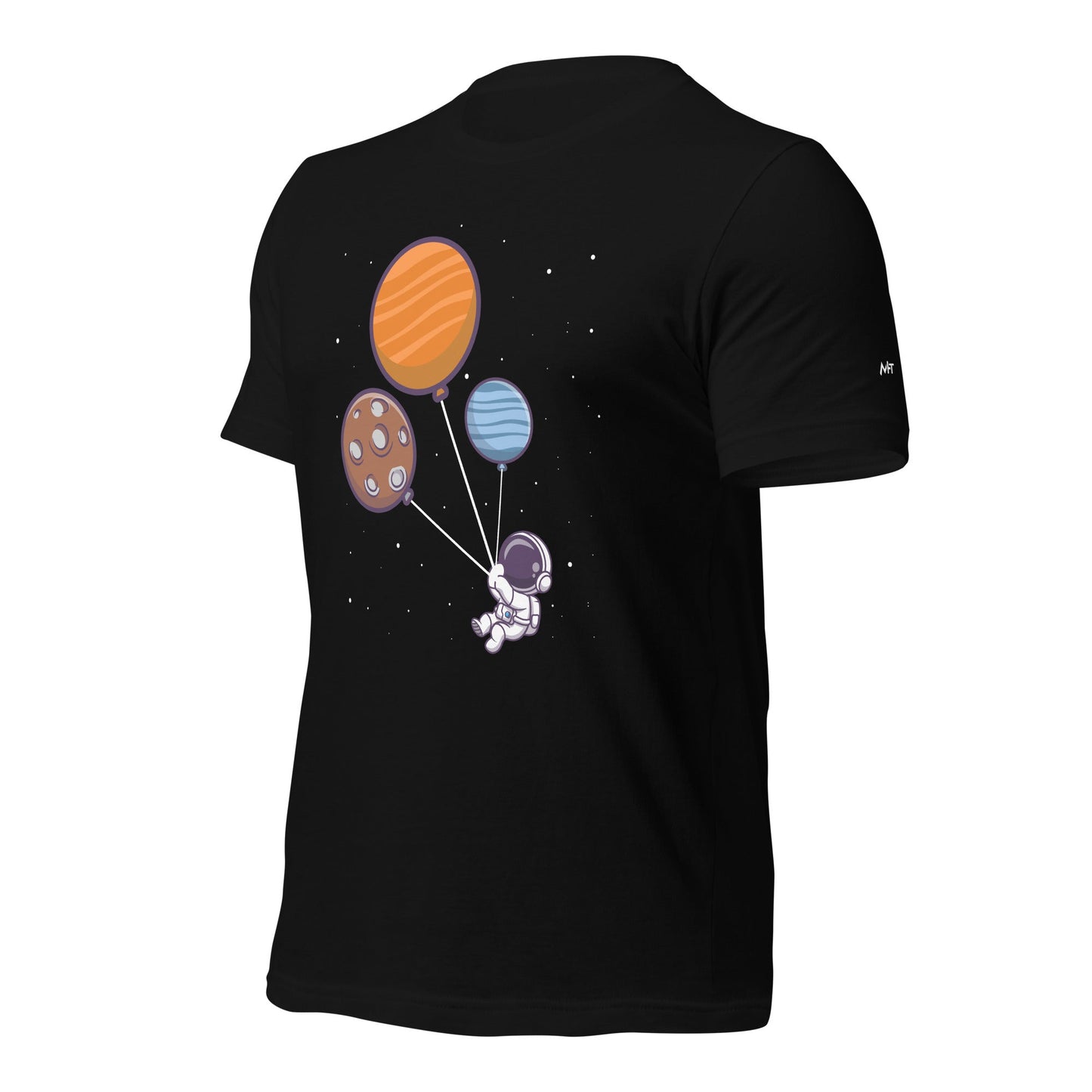 Astronaut with Balloons in Space - Unisex T-shirt by DarkByteGear