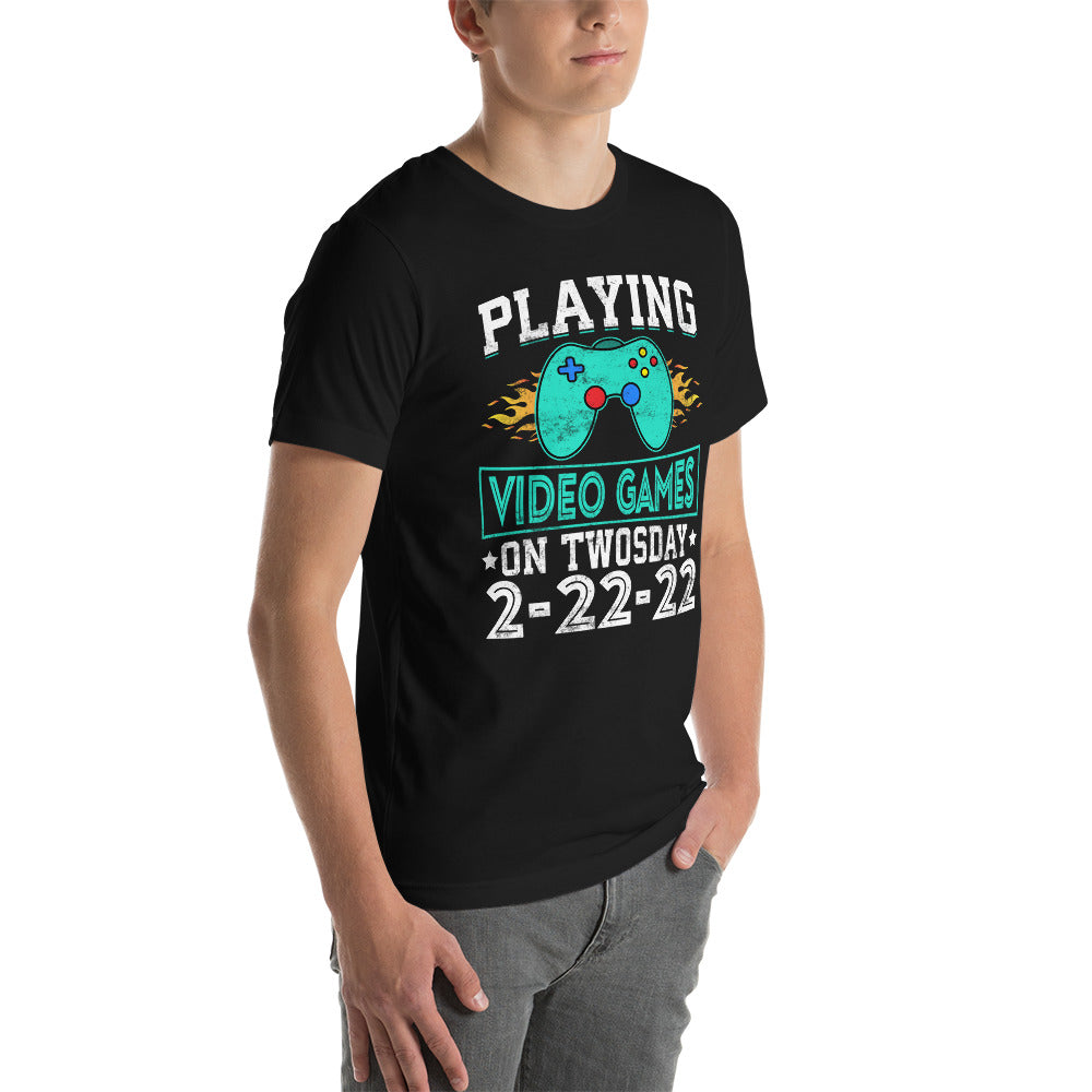 Playing Videogames on Twosday - Unisex t-shirt by DarkByteGear