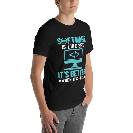 Software is like Sex - Blue Unisex t-shirt by DarkByteGear