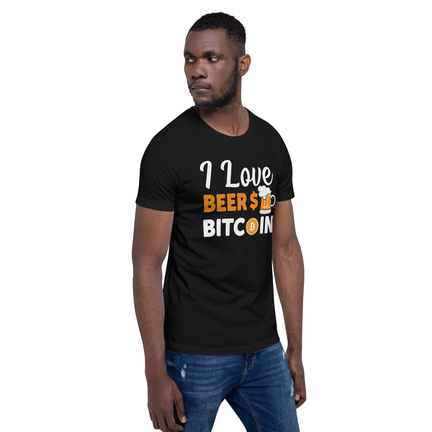 I Love Beer and Bitcoin Unisex t-shirt ( Back Print ) by DarkByteGear