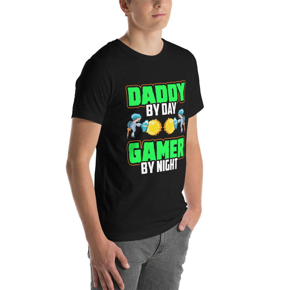 Daddy by Day, Gamer by Night Unisex t-shirt by DarkByteGear