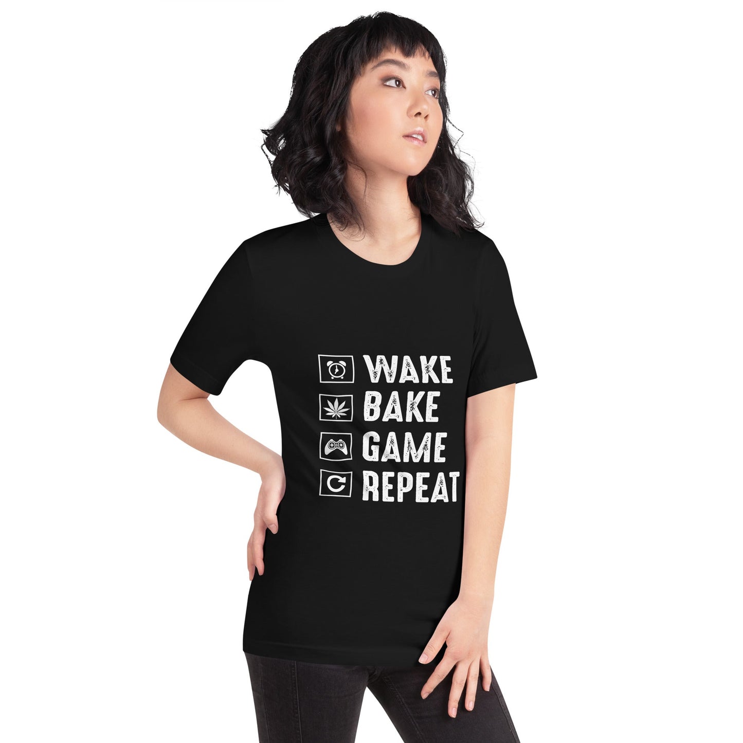 Wake, Bake, Game, Repeat Rima 13 - Unisex t-shirt by DarkByteGear