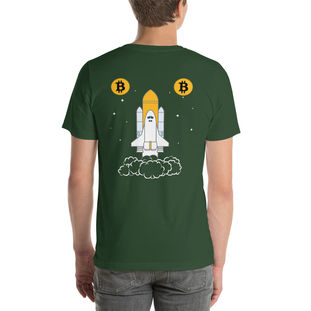 Bitcoin Spaceship Unisex t-shirt ( Back Print ) by DarkByteGear