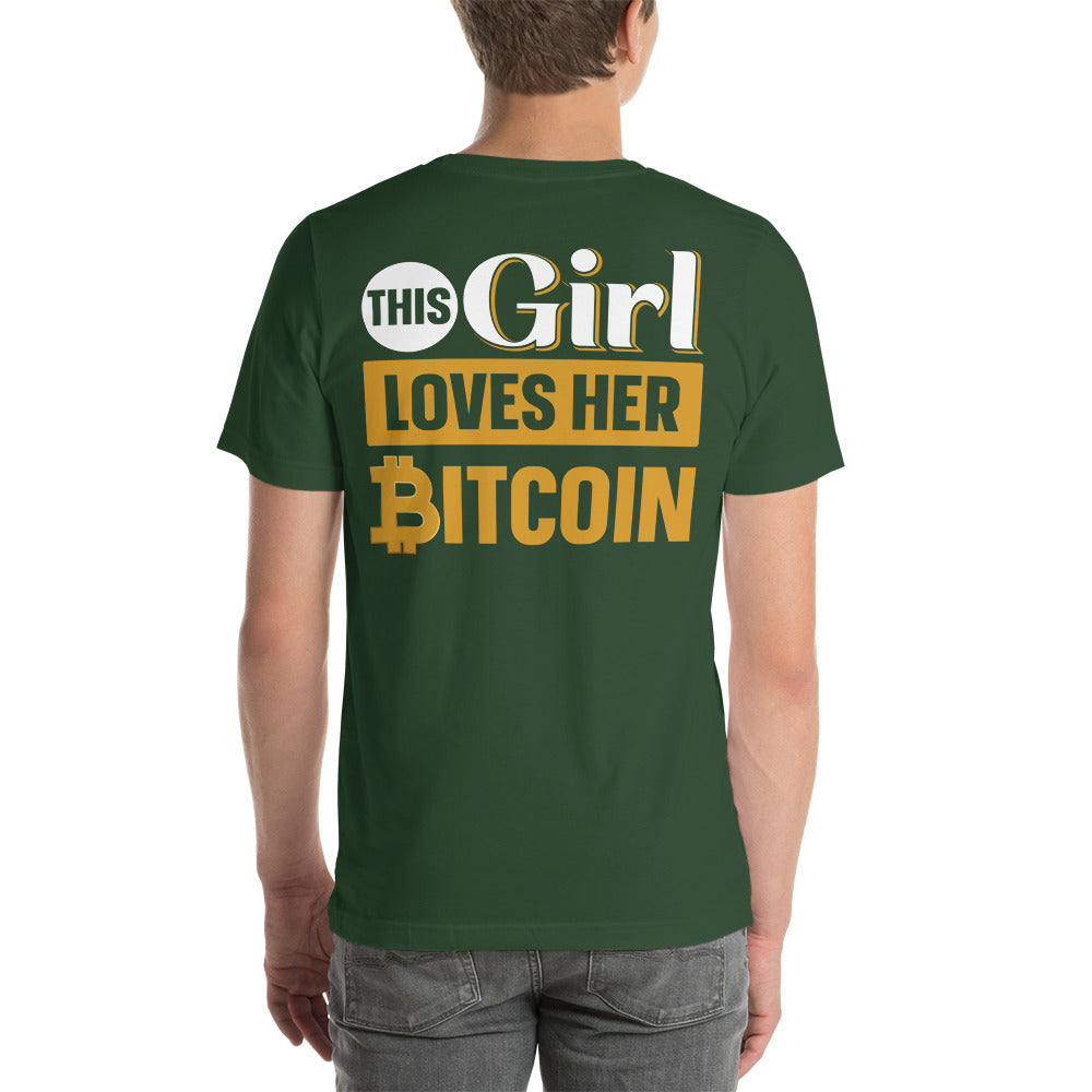 This Girl love her Bitcoin Unisex t-shirt ( Back Print ) by DarkByteGear