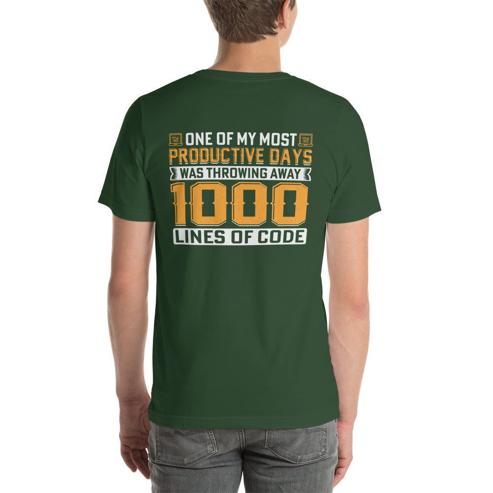 One of My Most Productive Days was throwing away 1000 lines of Code Unisex t-shirt by DarkByteGear