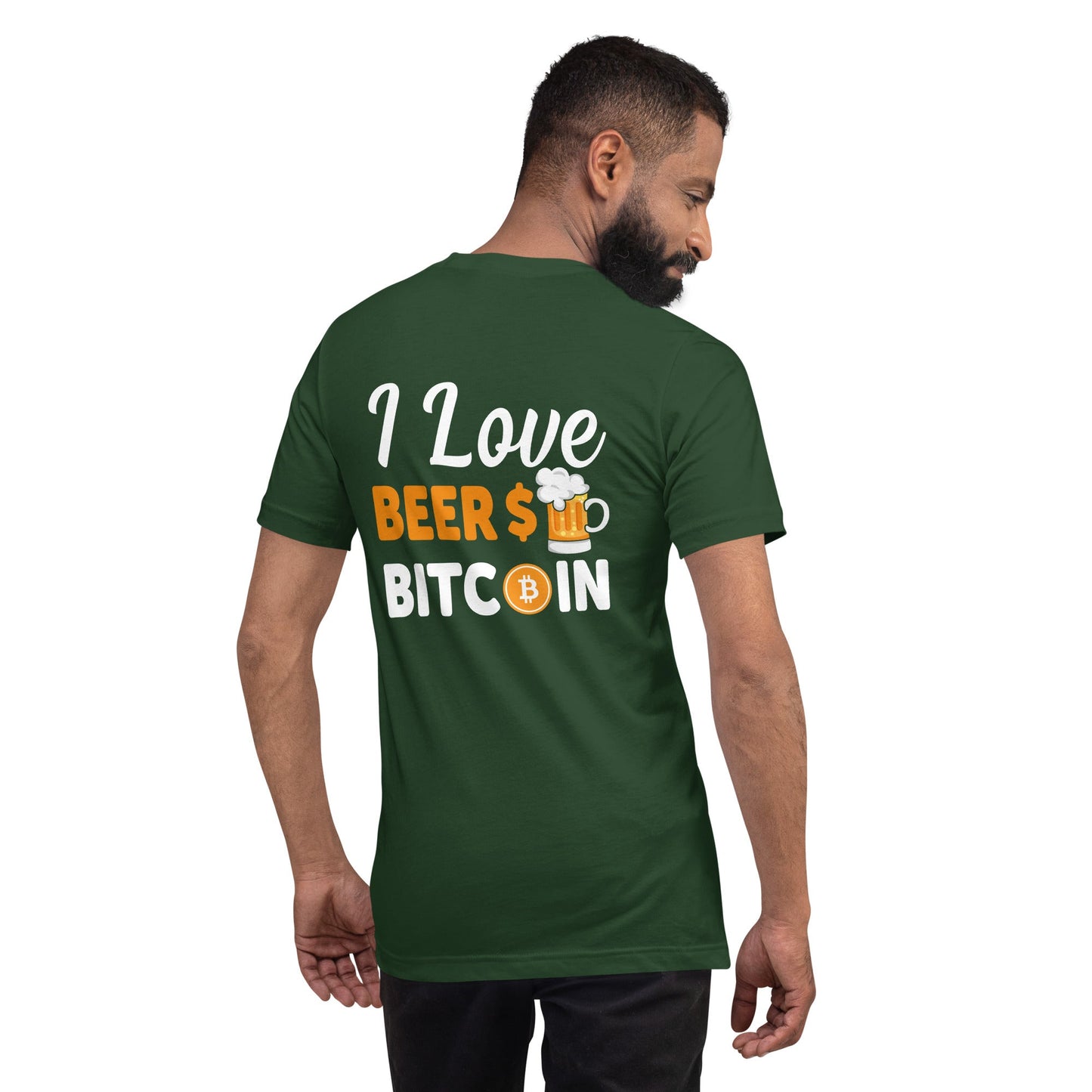 I Love Beer and Bitcoin Unisex t-shirt ( Back Print ) by DarkByteGear