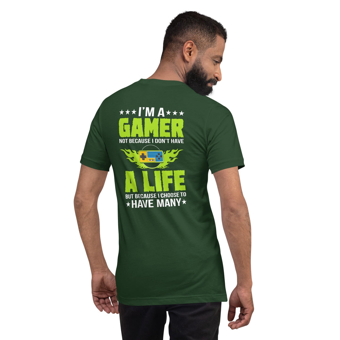 I am a Gamer Green V - Unisex t-shirt ( Back Print ) by DarkByteGear
