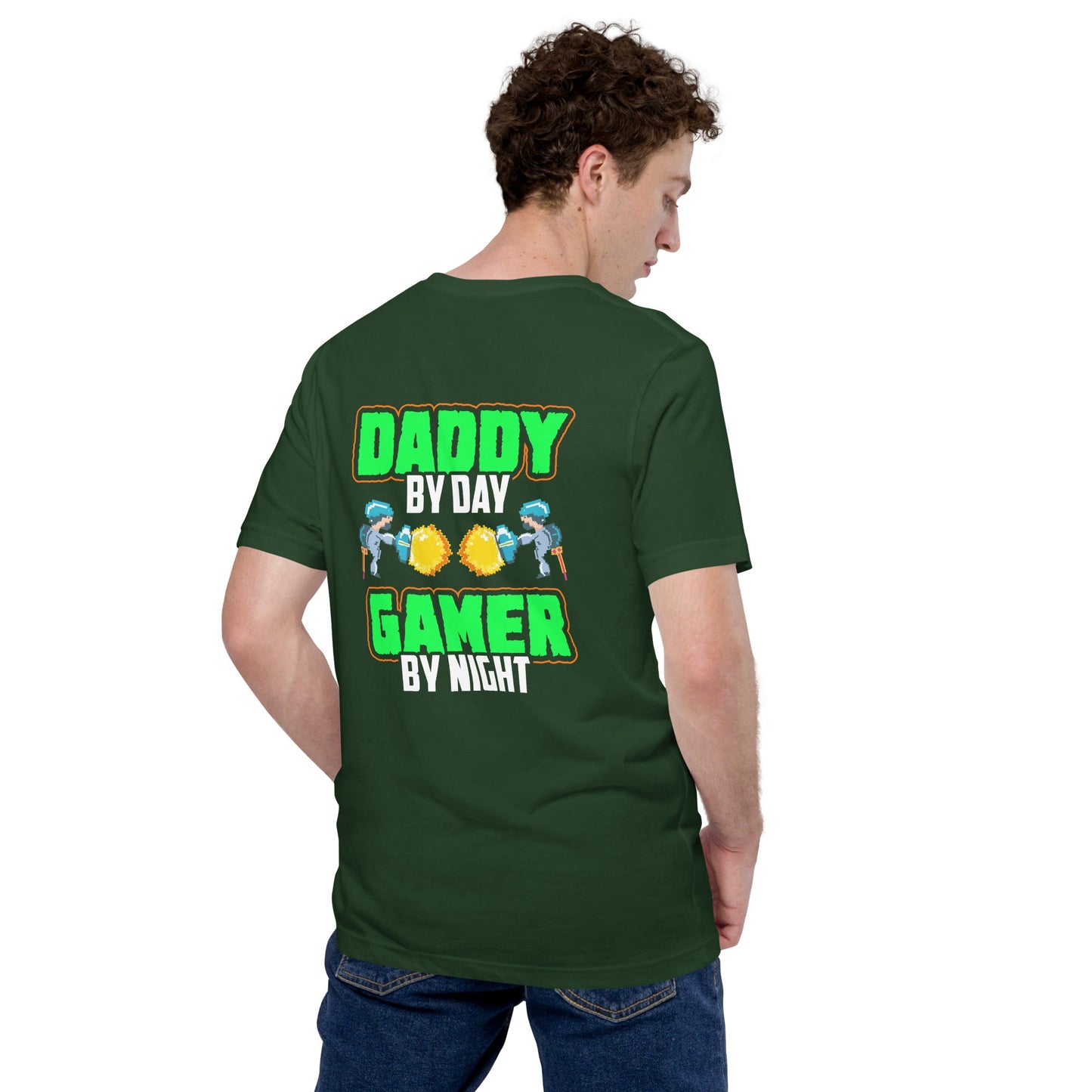 Daddy by Day, Gamer by Night Unisex t-shirt ( Back Print ) by DarkByteGear
