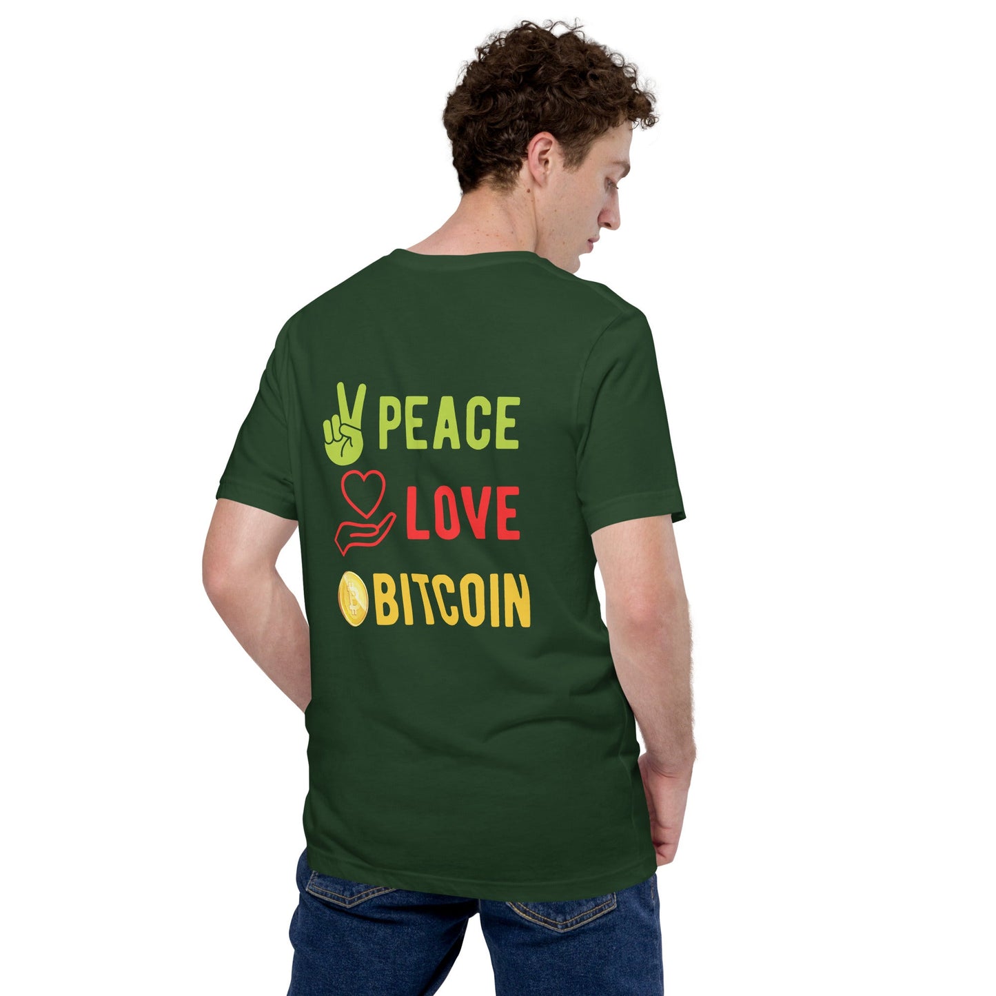 Peace Love Bitcoin Unisex t-shirt by DarkByteGear