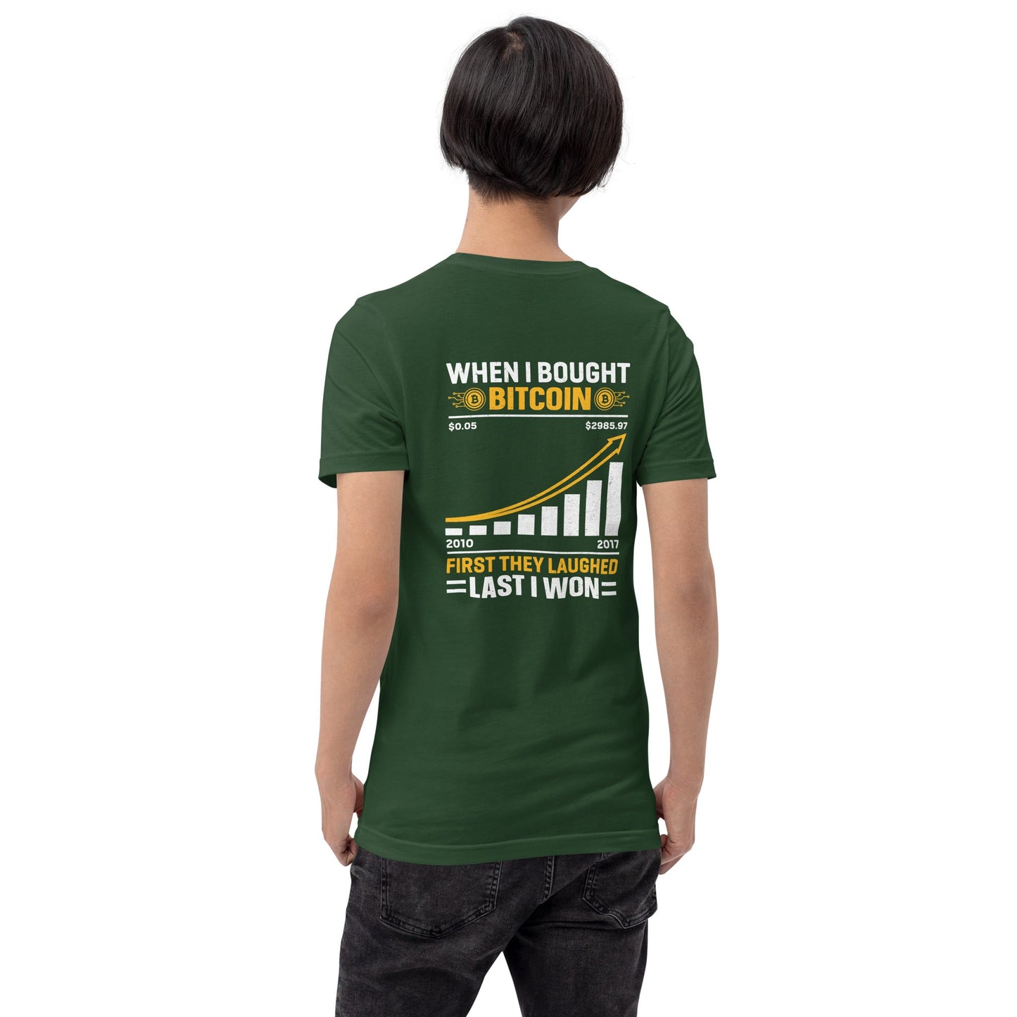 When I Bought Bitcoin, First they laughed, Last I won Unisex t-shirt ( Back Print ) by DarkByteGear