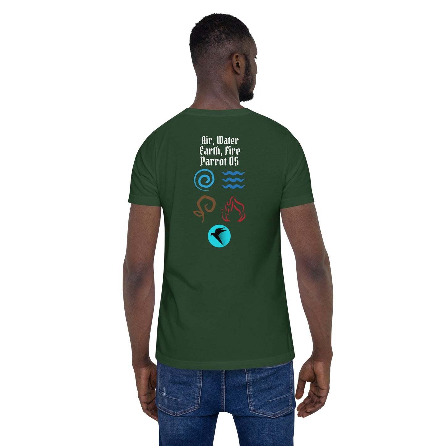 Air, Water, Earth, Fire, Parrot OS - Unisex t-shirt ( Back Print ) by DarkByteGear