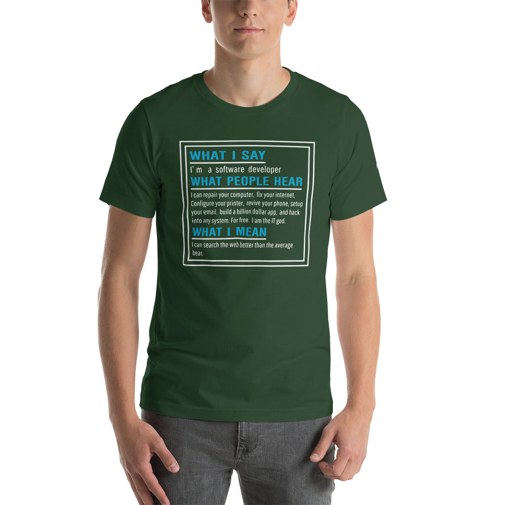 What I say, What people hear, What I mean Unisex t-shirt by DarkByteGear