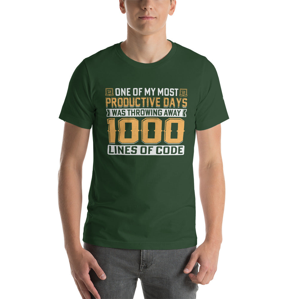 One of My Most Productive Days was throwing away 1000 lines of Code Unisex t-shirt by DarkByteGear
