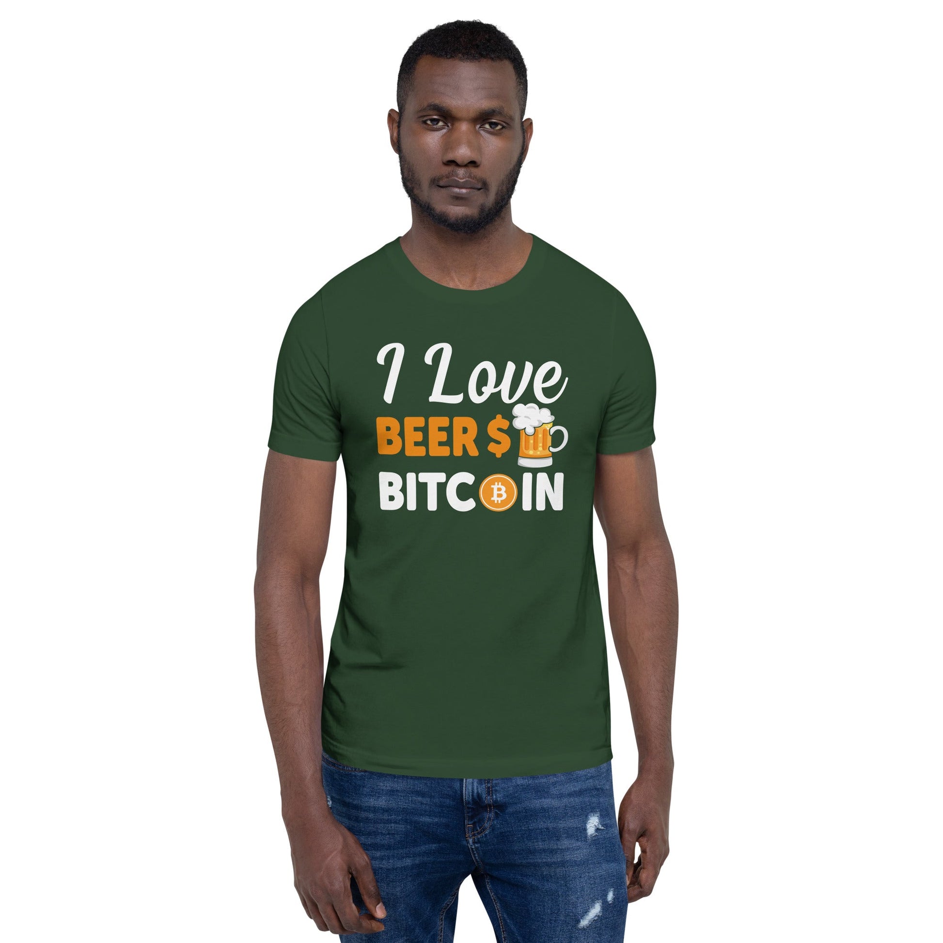 I Love Beer and Bitcoin Unisex t-shirt ( Back Print ) by DarkByteGear