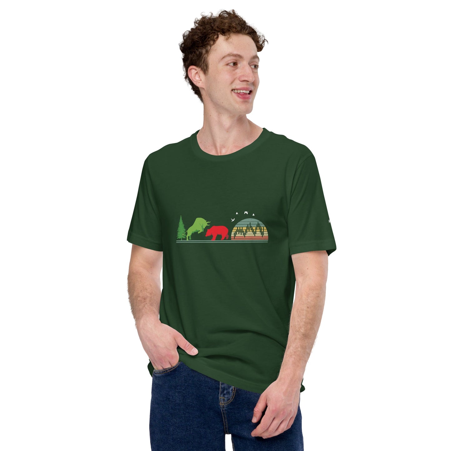 Pine tree Green Bull Read Bear Trading - Unisex t-shirt by DarkByteGear