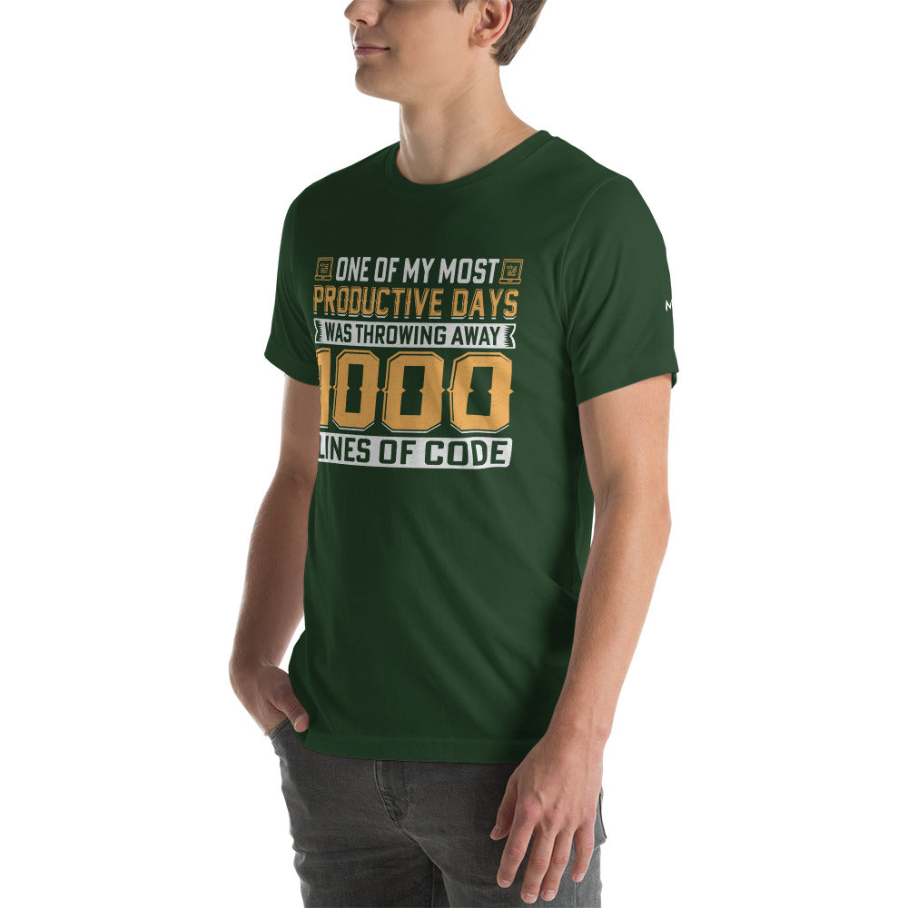 One of My Most Productive Days was throwing away 1000 lines of Code Unisex t-shirt by DarkByteGear