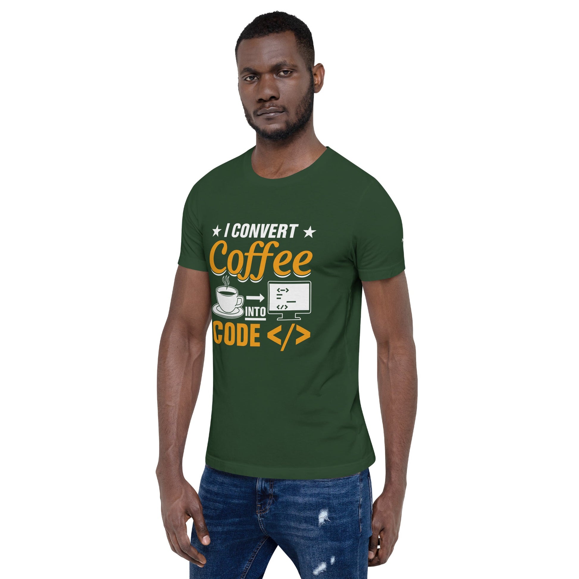 I Convert Coffee into Code </> - Unisex t-shirt by DarkByteGear