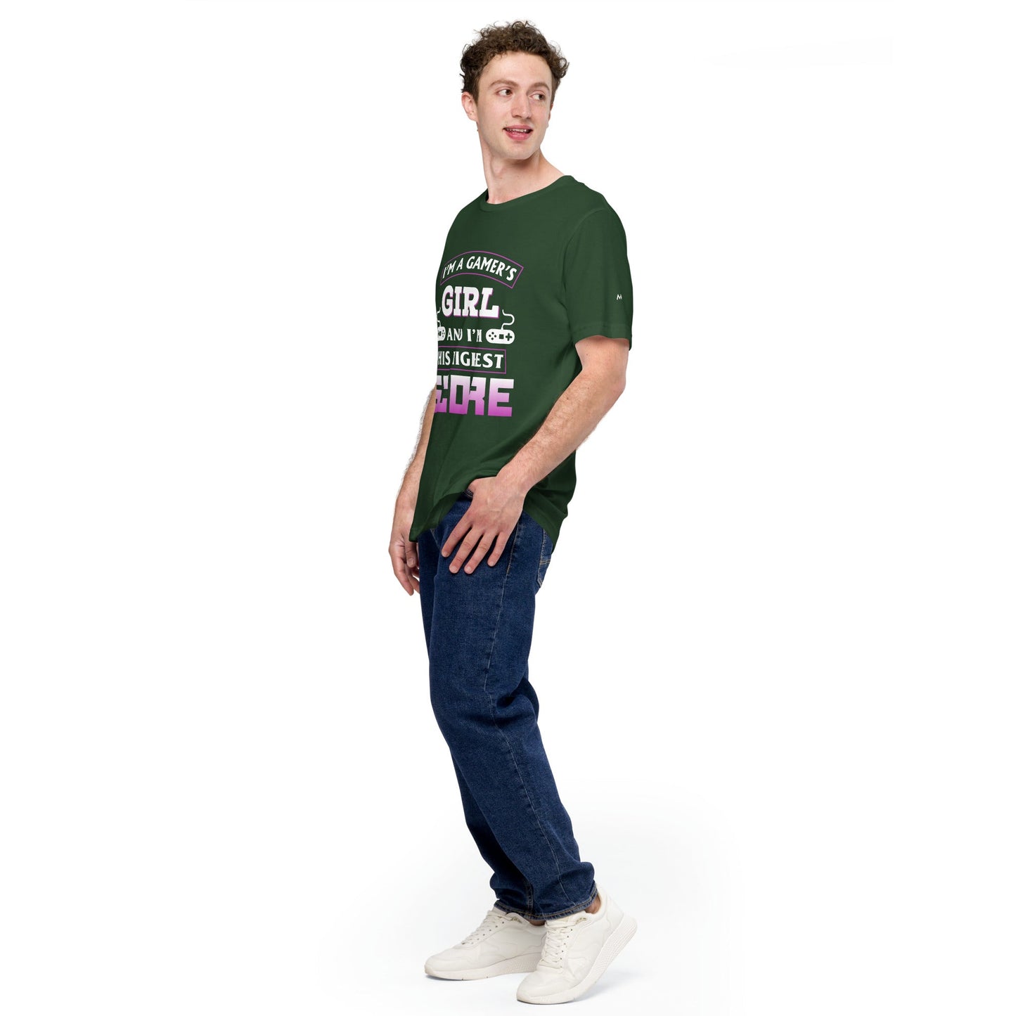 I am a Gamer's Girl, I'm his Greatest Achievement Purple edition - Unisex t-shirt by DarkByteGear