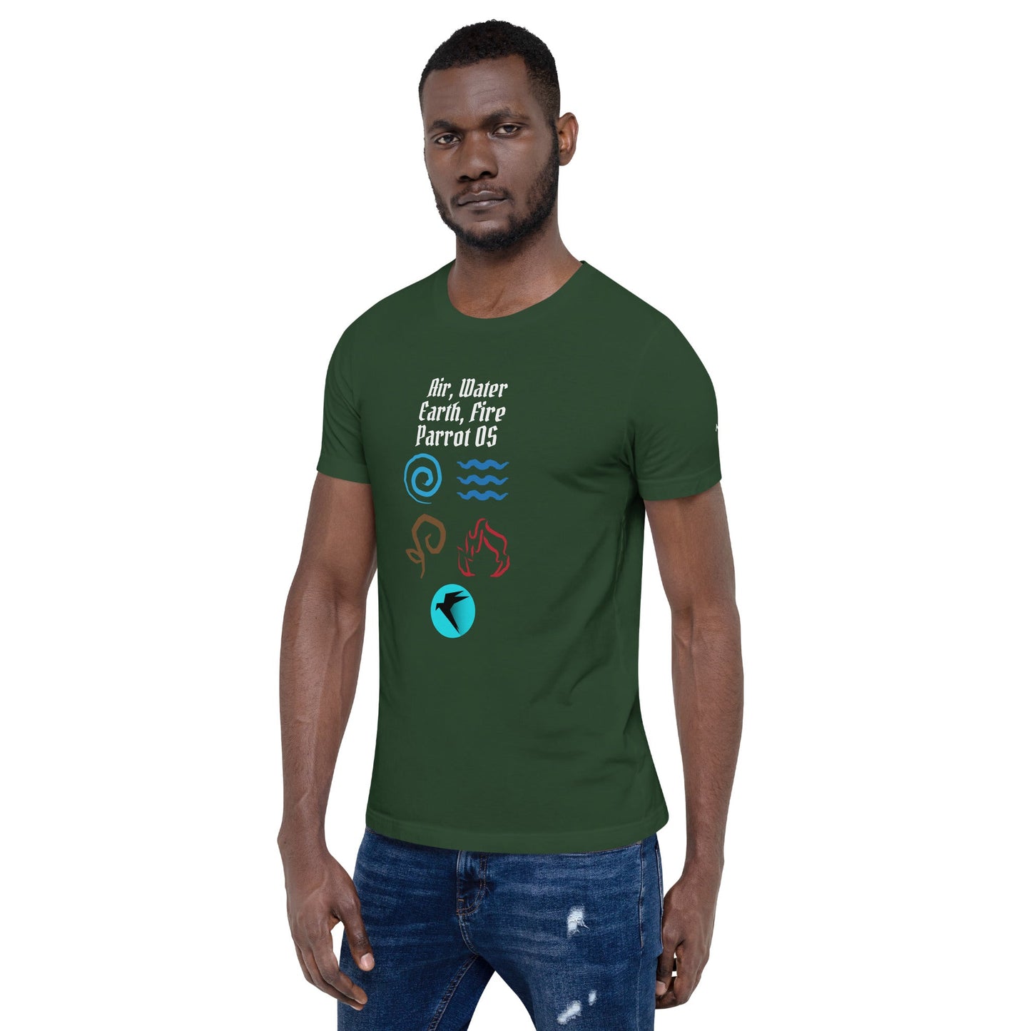 Air, Water, Earth, Fire, Parrot OS - Unisex t-shirt by DarkByteGear