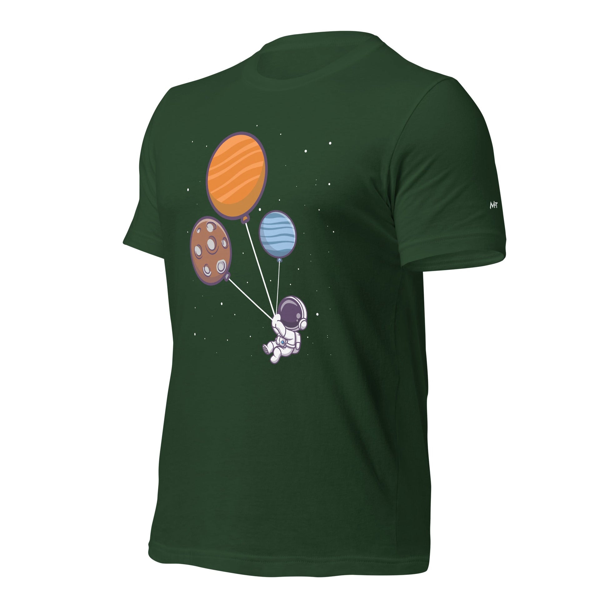 Astronaut with Balloons in Space - Unisex T-shirt by DarkByteGear
