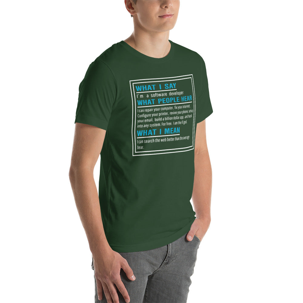 What I say, What people hear, What I mean Unisex t-shirt by DarkByteGear