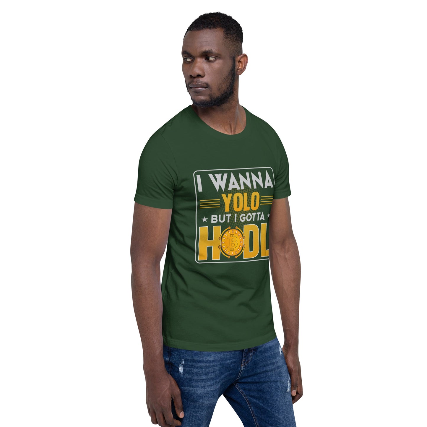 I wanna YOLO but I gotta HODL Unisex t-shirt by DarkByteGear
