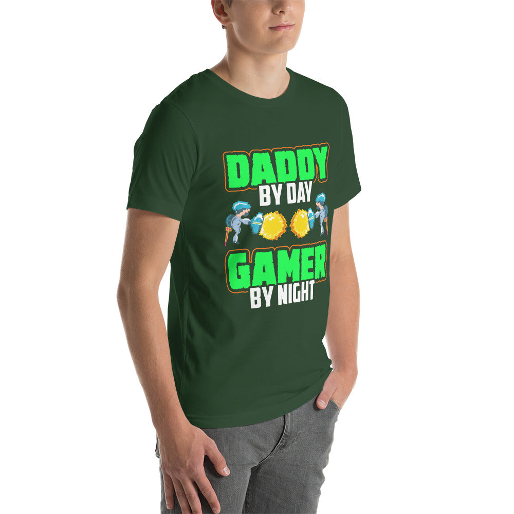 Daddy by Day, Gamer by Night Unisex t-shirt by DarkByteGear