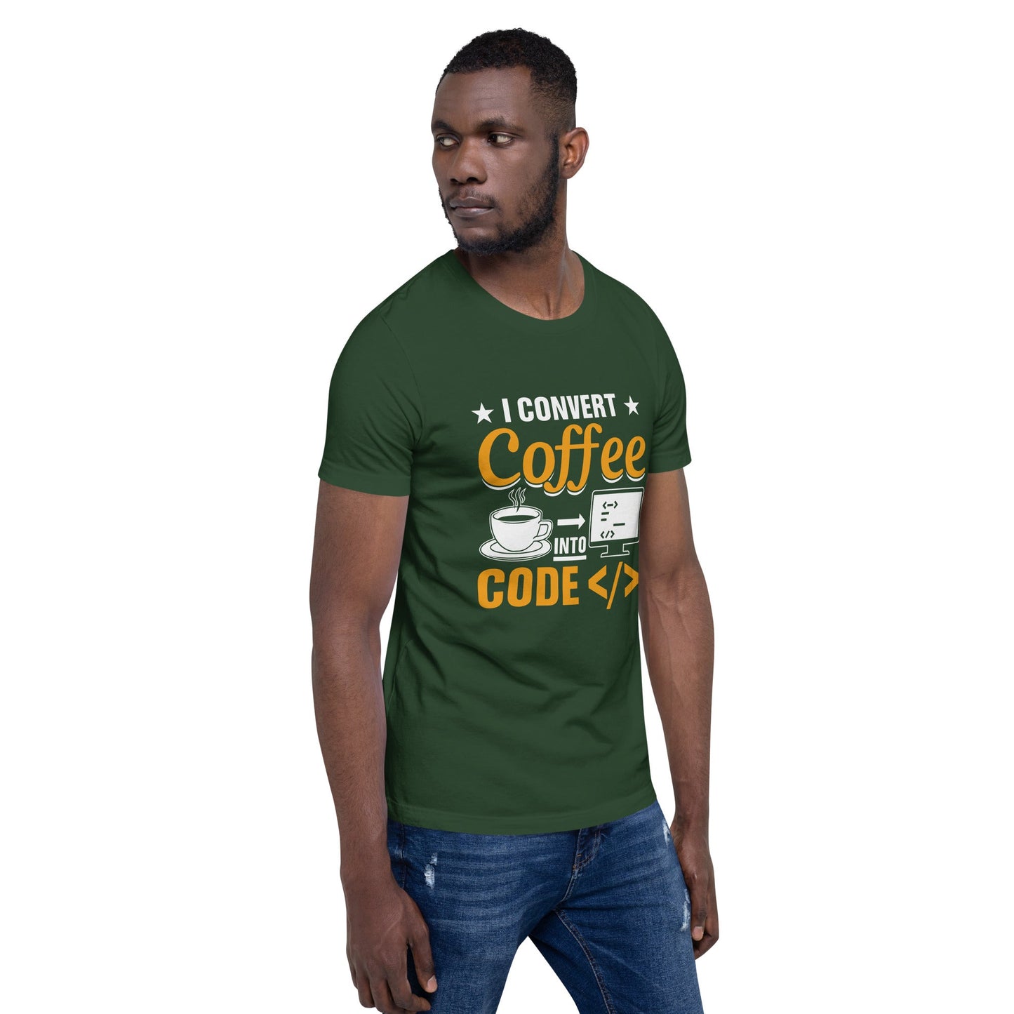 I Convert Coffee into Code </> - Unisex t-shirt by DarkByteGear