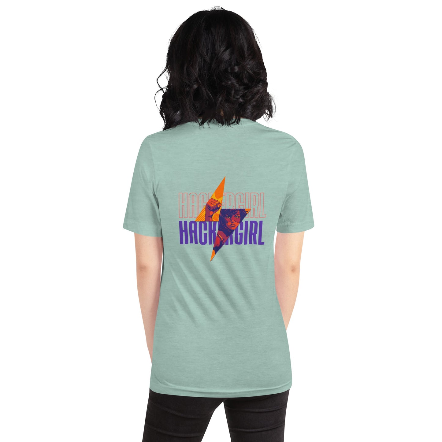 Hacker Girl V1 in Dark Color Text - Unisex t-shirt ( Back Print ) by DarkByteGear