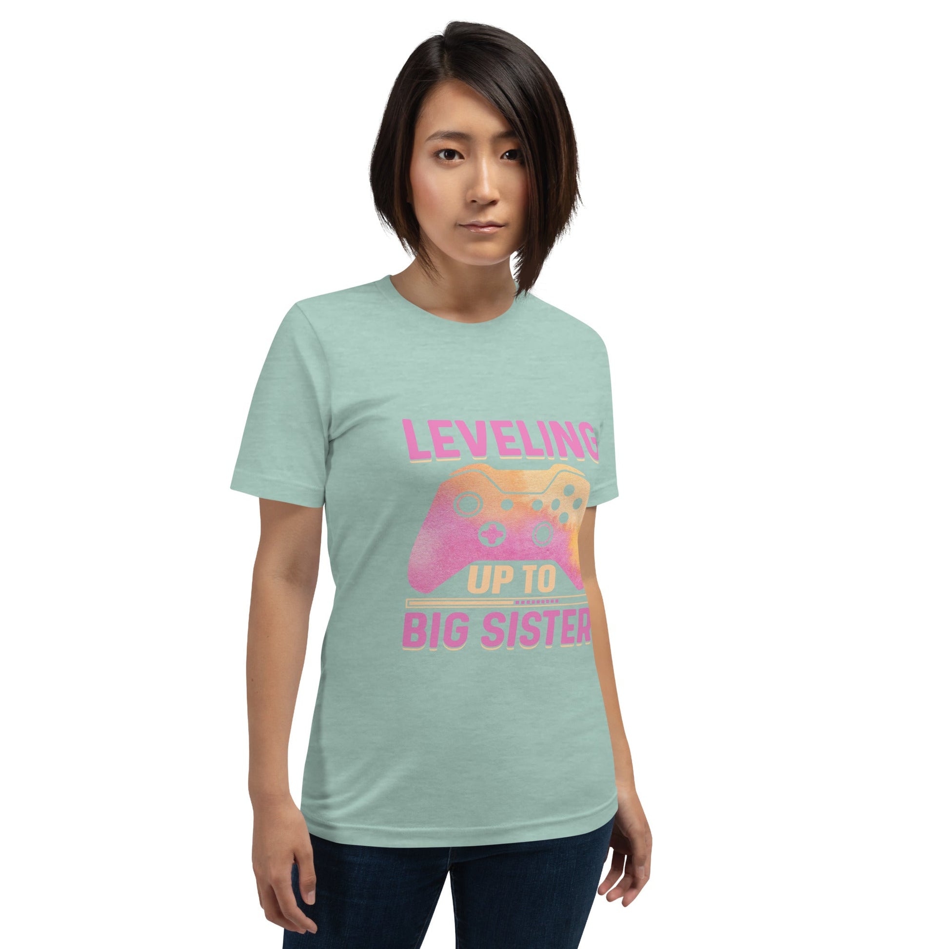 Levelling up to Big Sister for light color - Unisex t-shirt by DarkByteGear