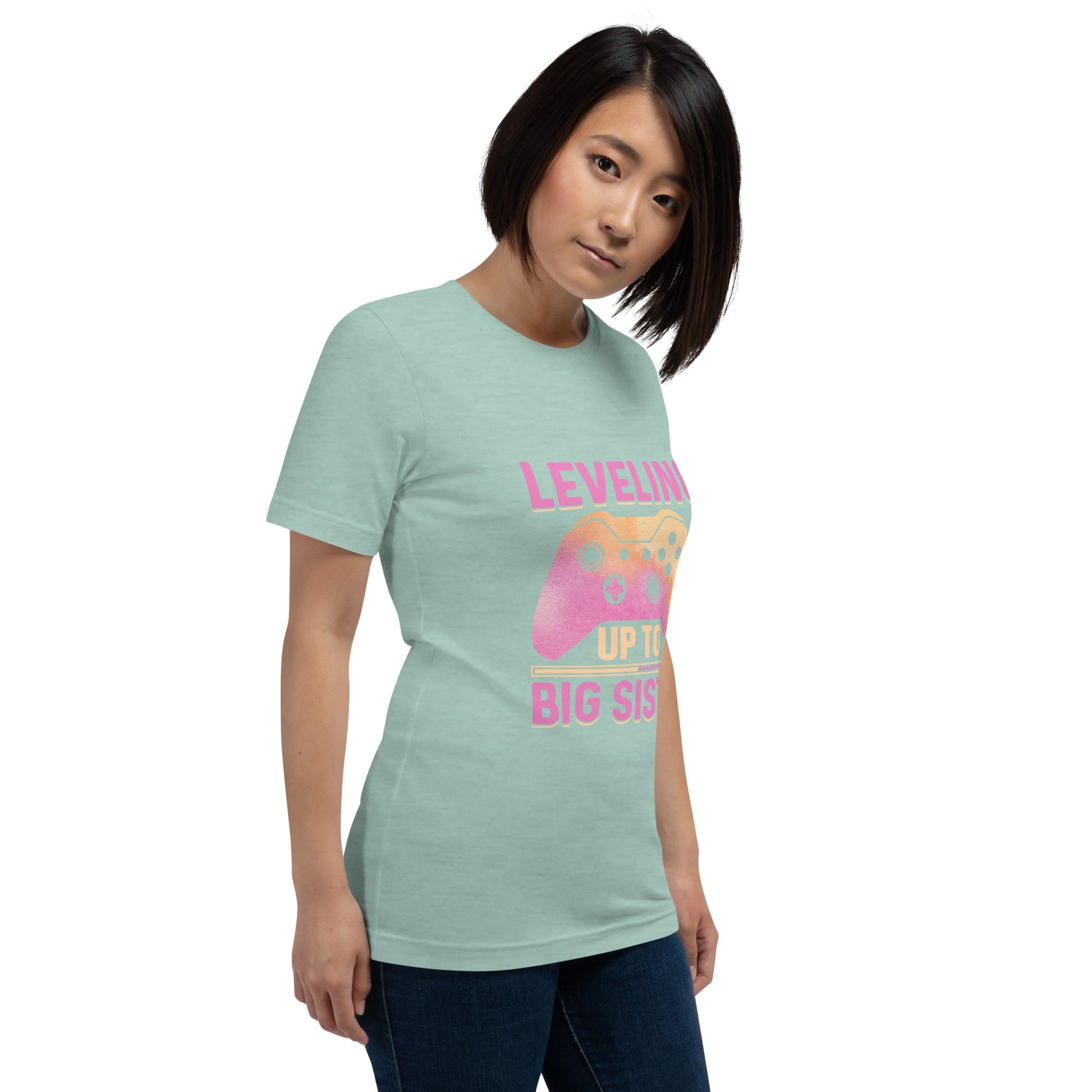 Levelling up to Big Sister for light color - Unisex t-shirt by DarkByteGear