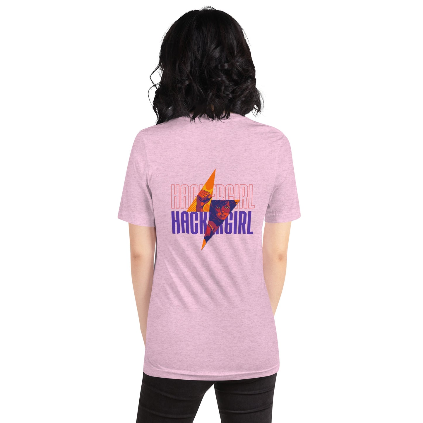 Hacker Girl V1 in Dark Color Text - Unisex t-shirt ( Back Print ) by DarkByteGear