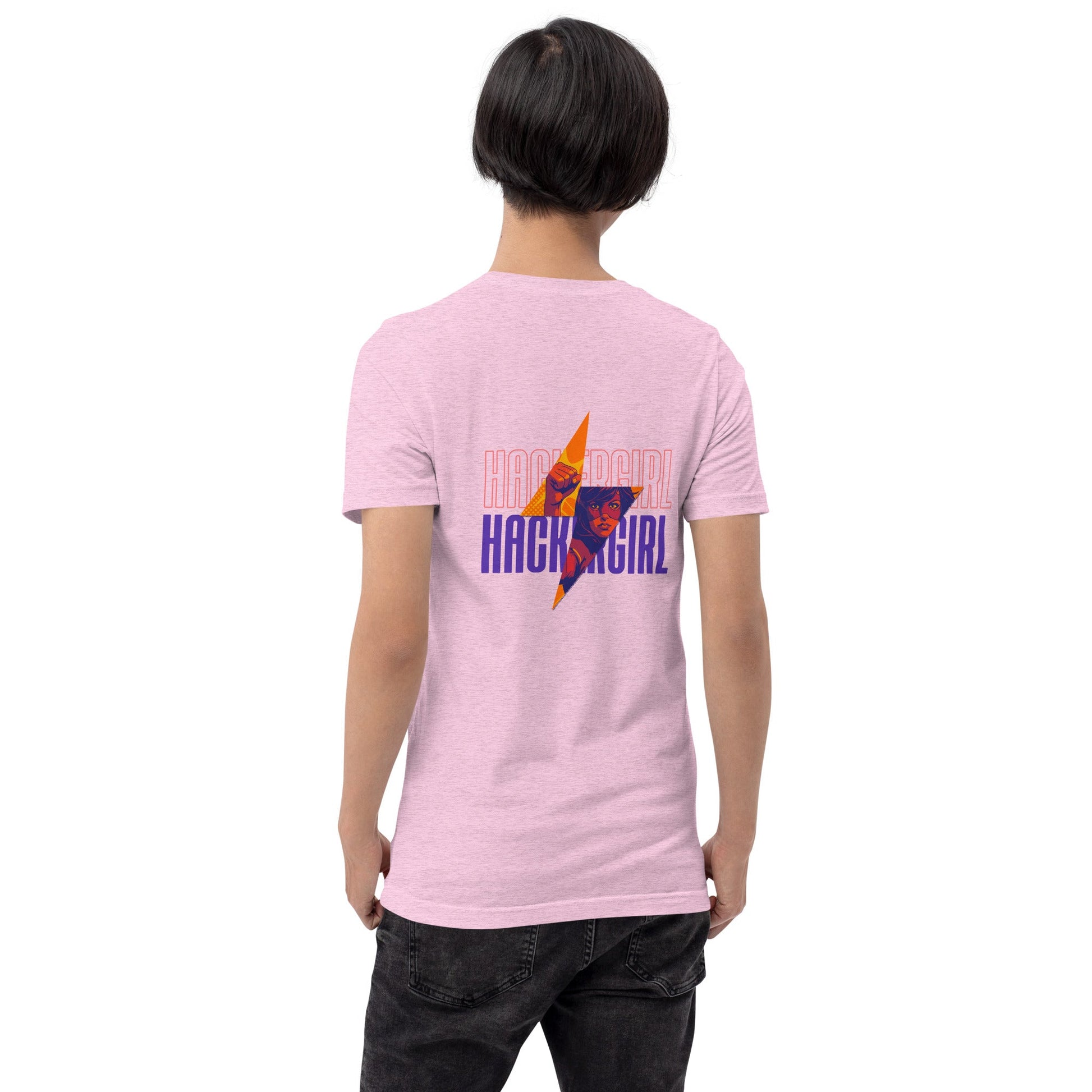 Hacker Girl V1 in Dark Color Text - Unisex t-shirt ( Back Print ) by DarkByteGear