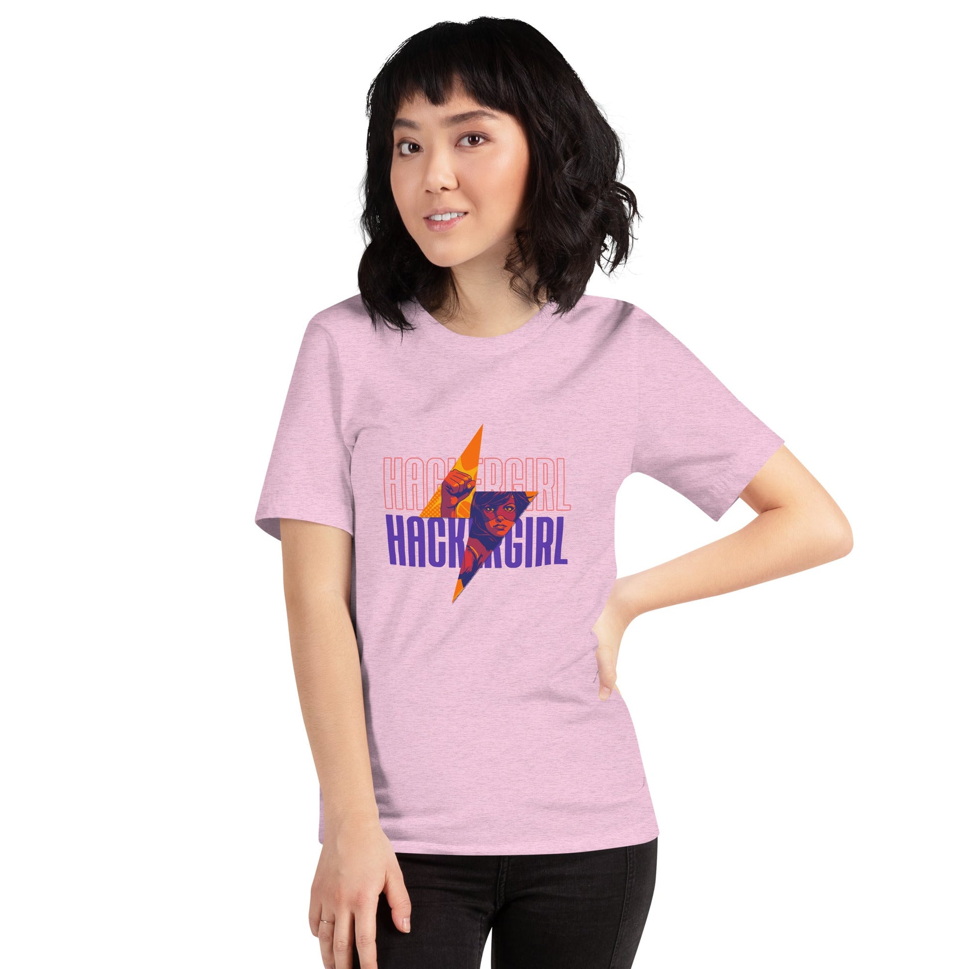 Hacker Girl V1 in Dark Color Text - Unisex t-shirt by DarkByteGear