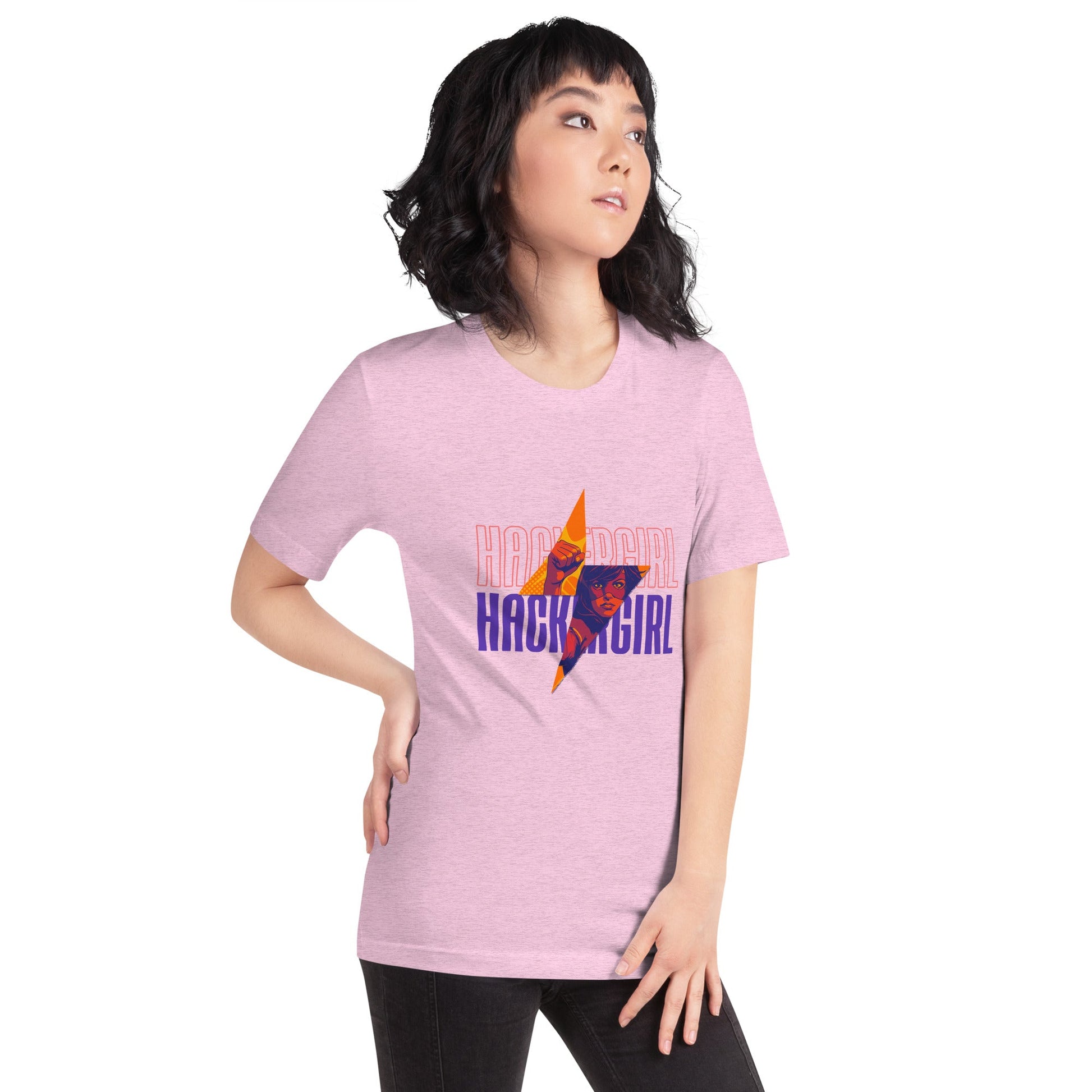 Hacker Girl V1 in Dark Color Text - Unisex t-shirt by DarkByteGear