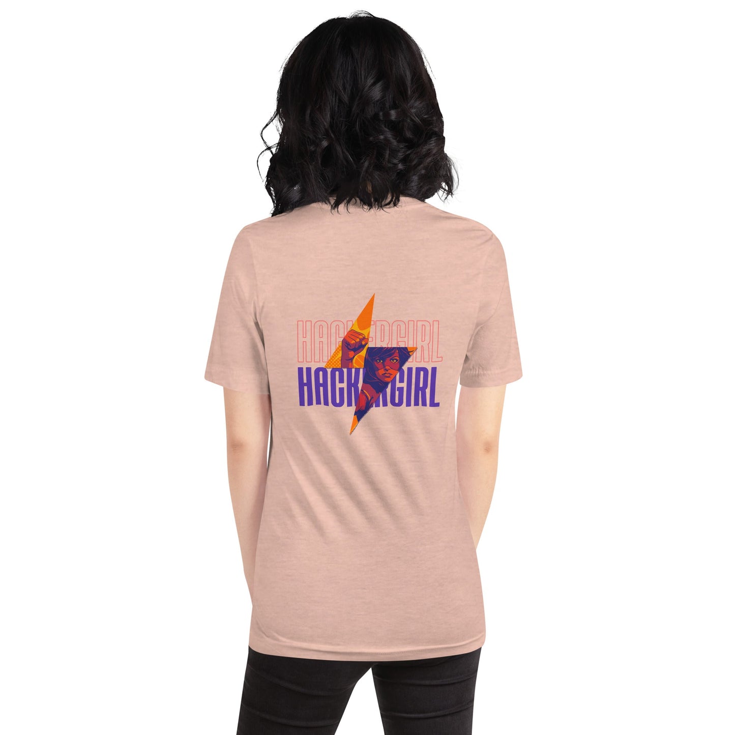 Hacker Girl V1 in Dark Color Text - Unisex t-shirt ( Back Print ) by DarkByteGear