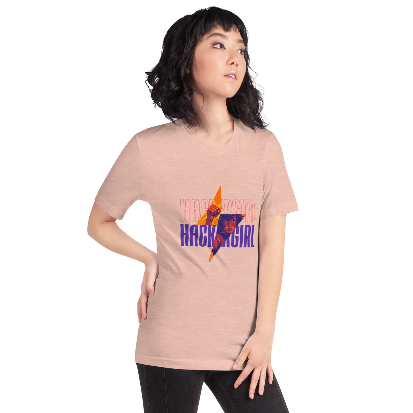 Hacker Girl V1 in Dark Color Text - Unisex t-shirt by DarkByteGear