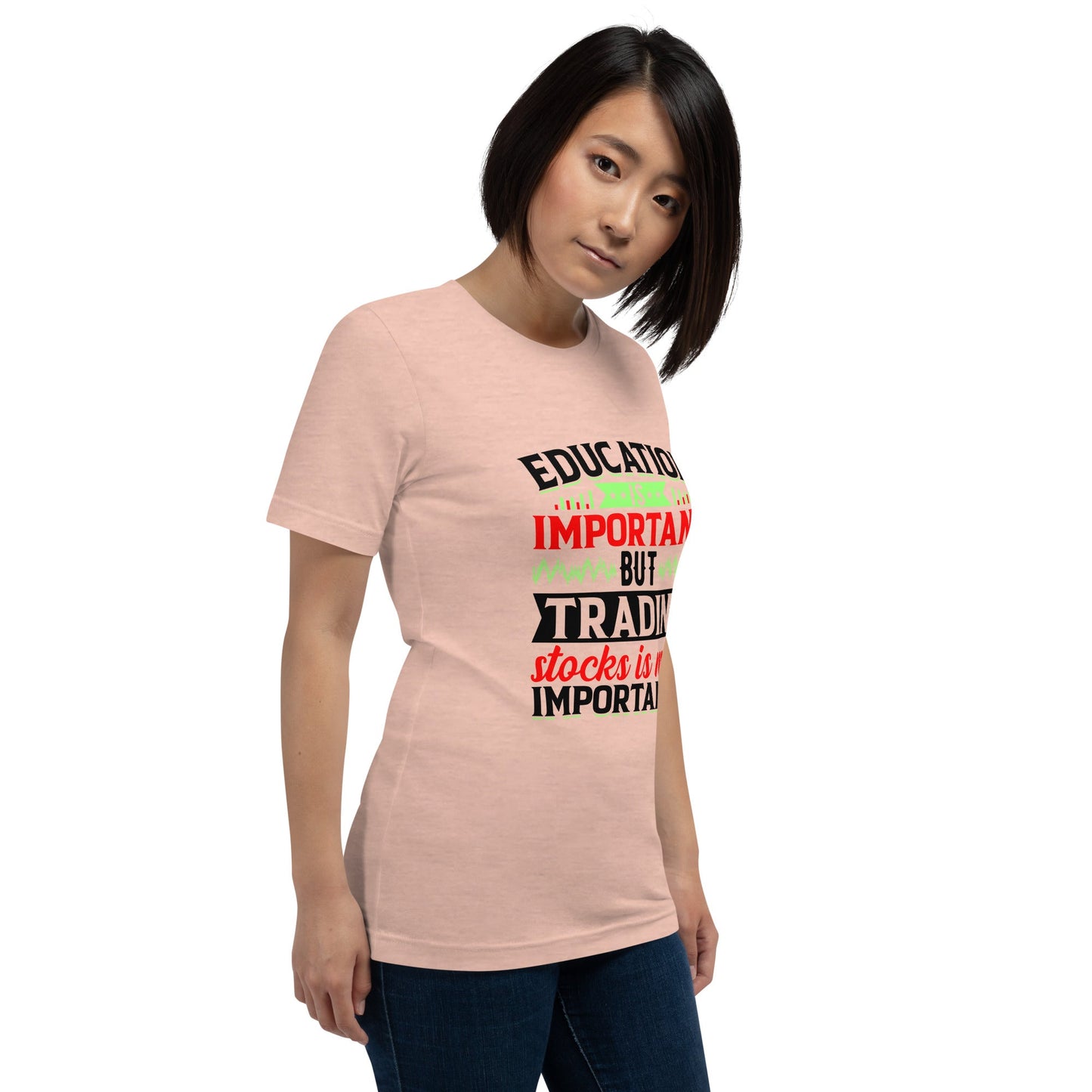 Education is important but trading stocks is more importanter in Dark Text - Unisex t-shirt by DarkByteGear