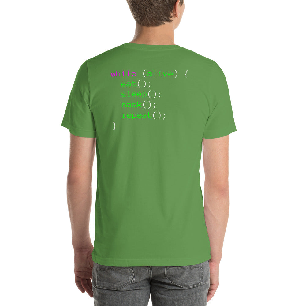Eat sleep hack repeat - Unisex t-shirt (back print) by DarkByteGear