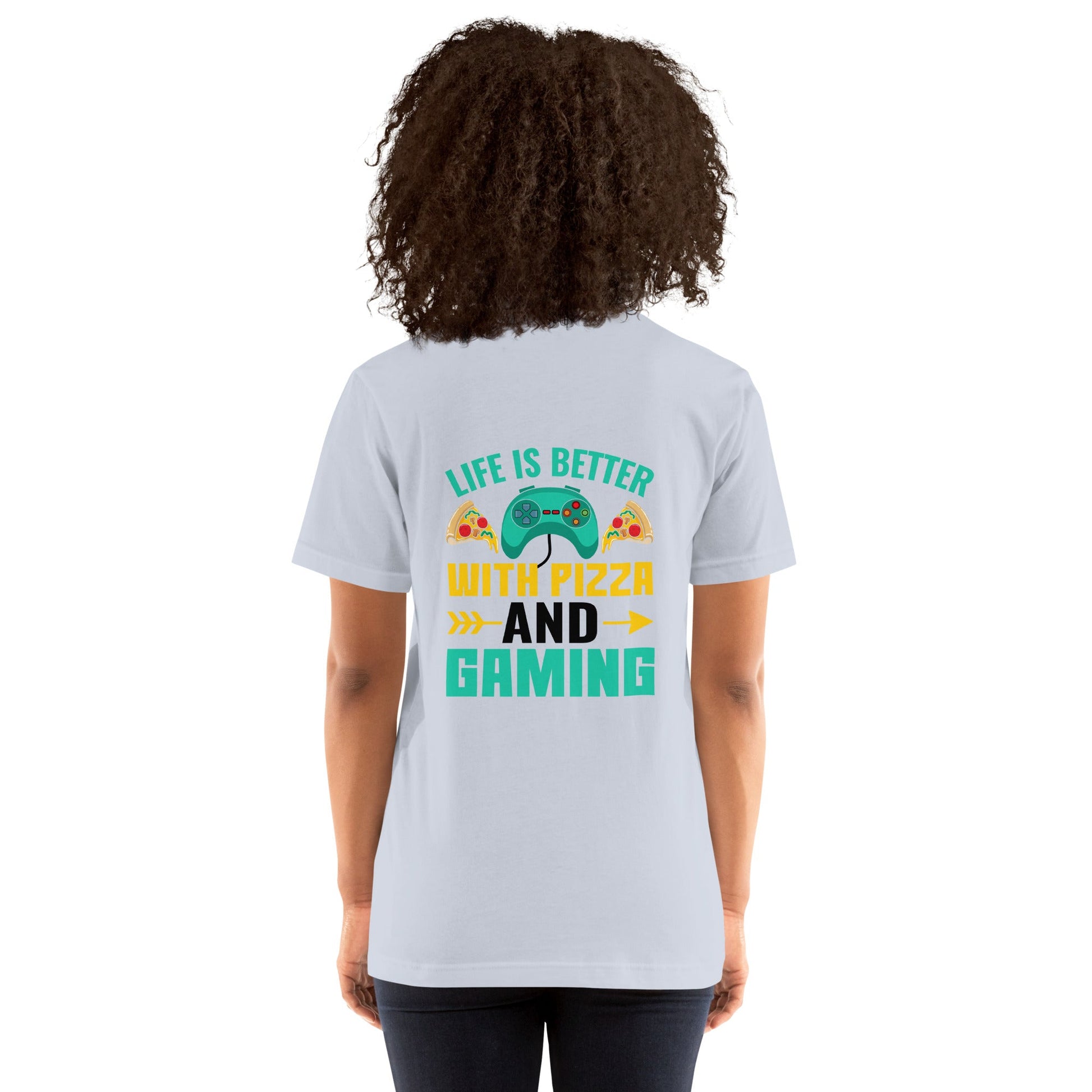 Life is Better With Pizza and Gaming Rima 14 in Dark Text -Unisex t-shirt by DarkByteGear
