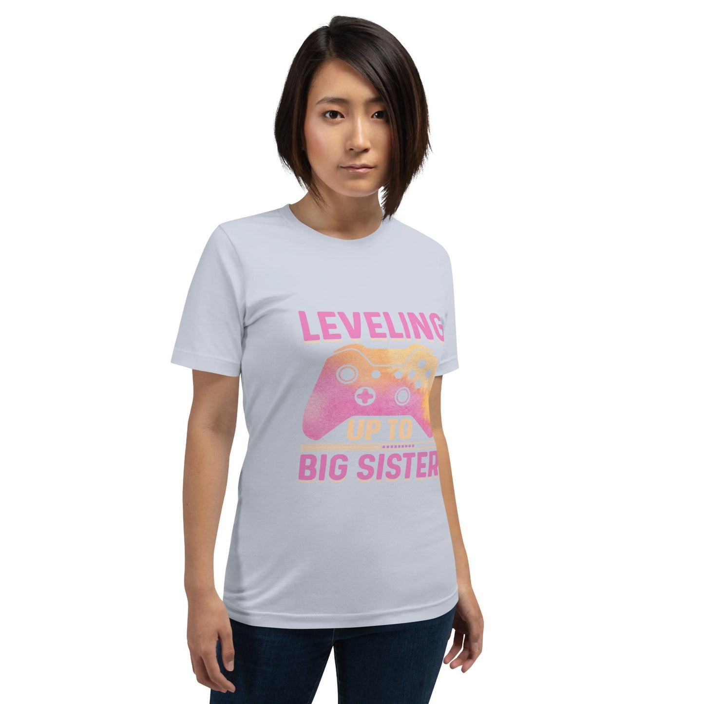 Levelling up to Big Sister for light color - Unisex t-shirt by DarkByteGear