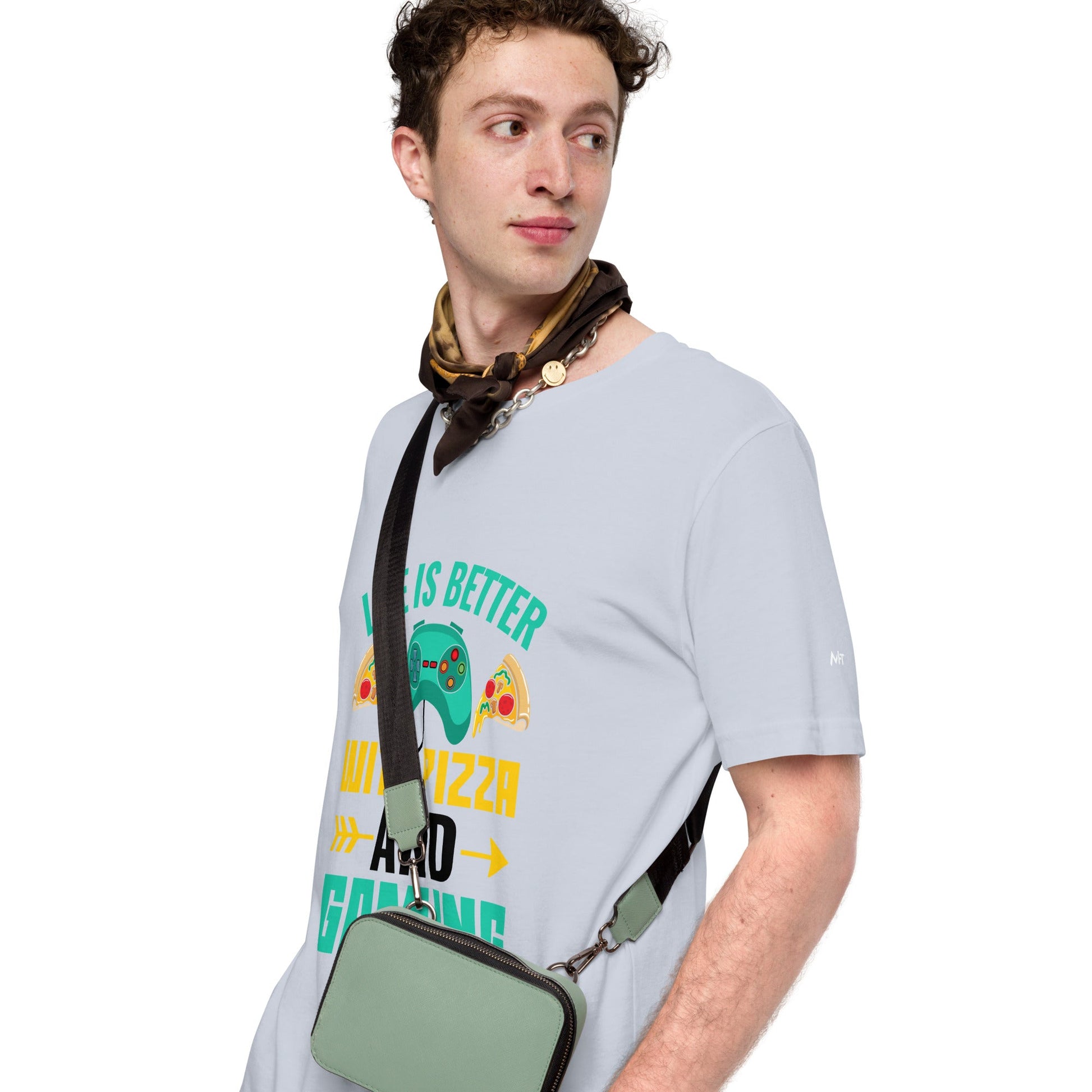 Life is Better With Pizza and Gaming Rima 14 in Dark Text - Unisex t-shirt by DarkByteGear
