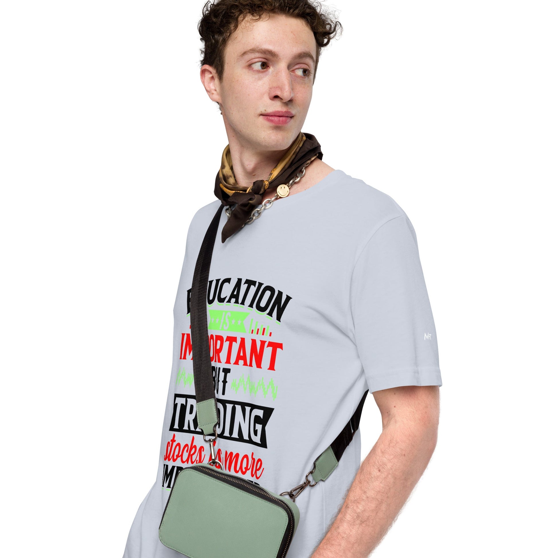 Education is important but trading stocks is more importanter in Dark Text - Unisex t-shirt by DarkByteGear