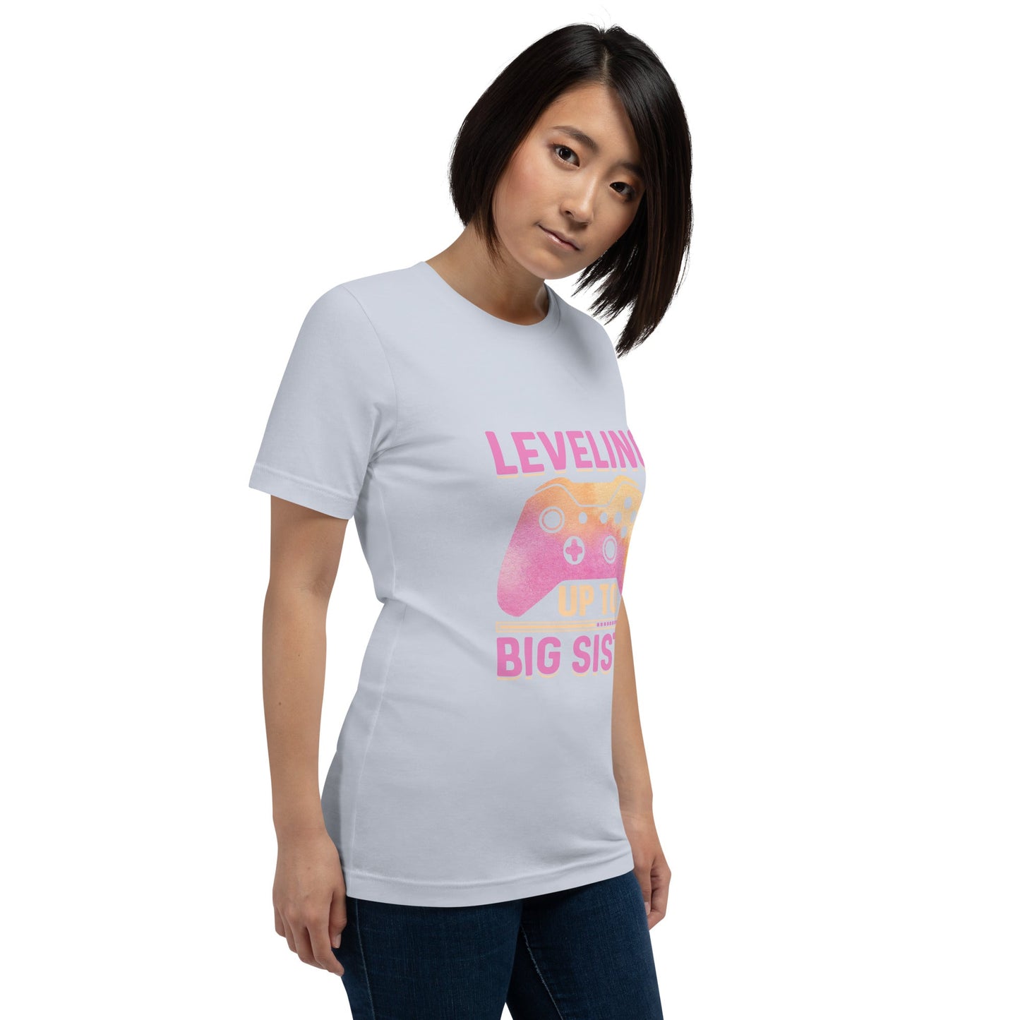Levelling up to Big Sister for light color - Unisex t-shirt by DarkByteGear