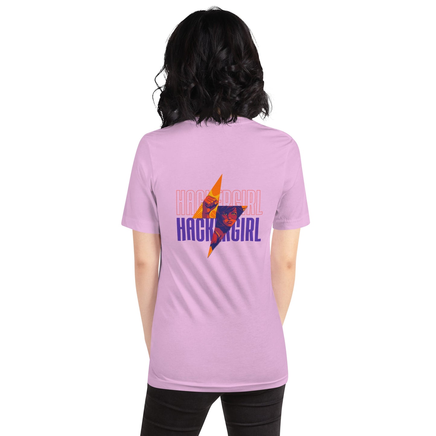 Hacker Girl V1 in Dark Color Text - Unisex t-shirt ( Back Print ) by DarkByteGear
