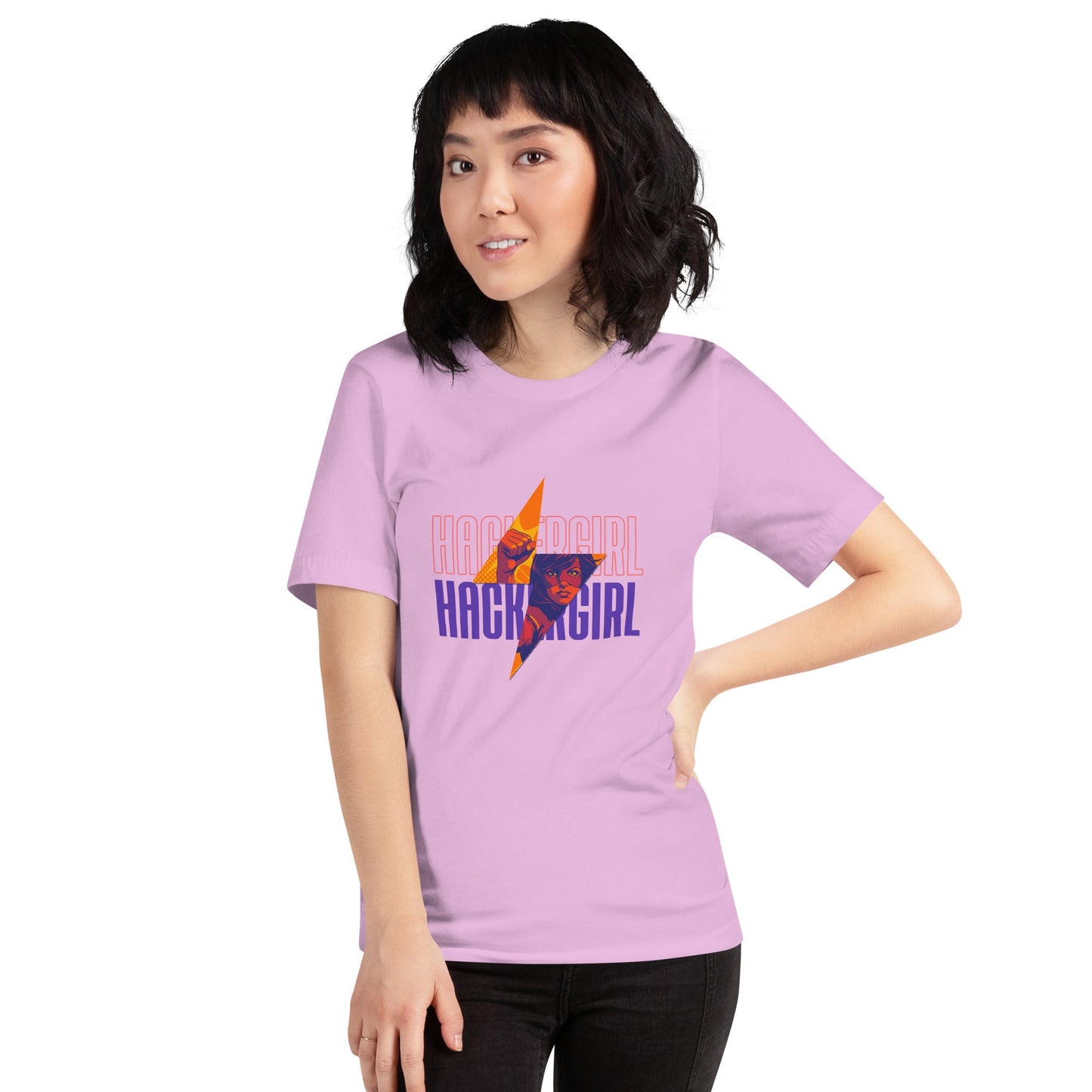 Hacker Girl V1 in Dark Color Text - Unisex t-shirt by DarkByteGear